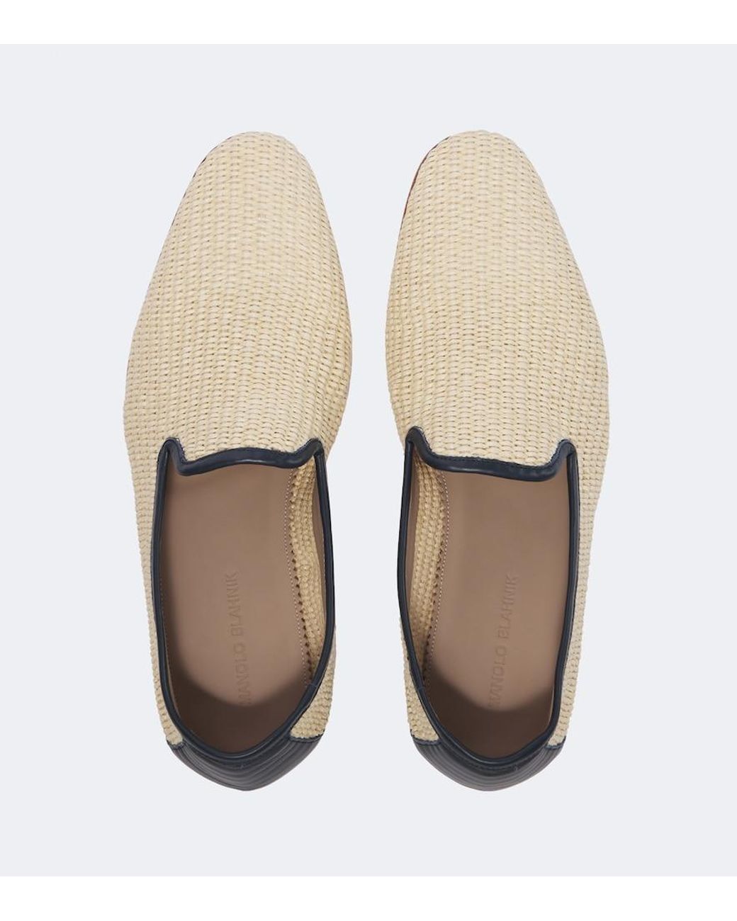 Manolo Blahnik White Mario Leather-Trimmed Raffia-Effect Loafers for men