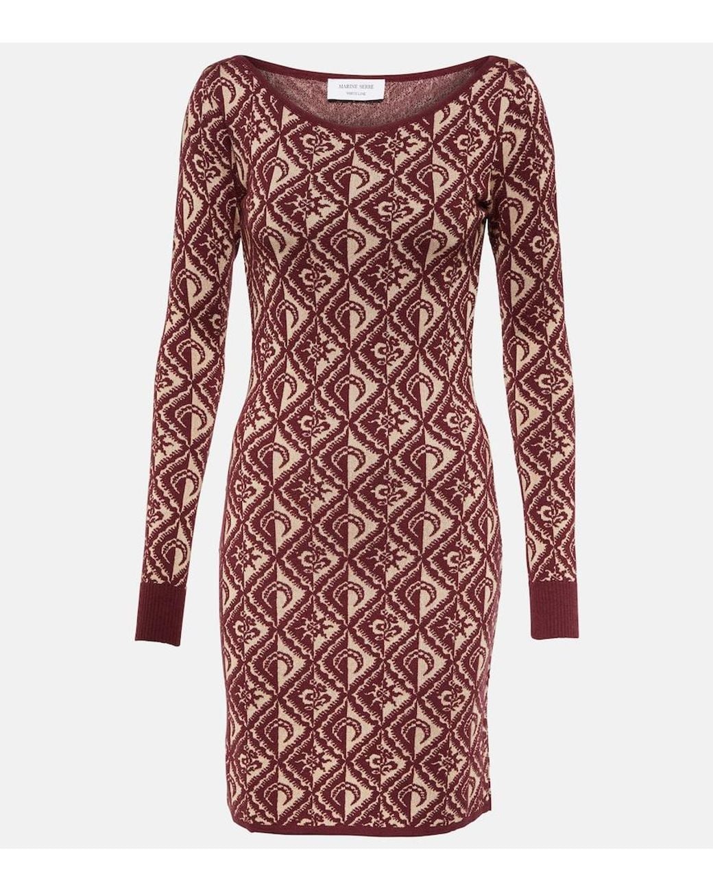 MARINE SERRE Red Moon Diamant Jacquard Knit Mini Dress
