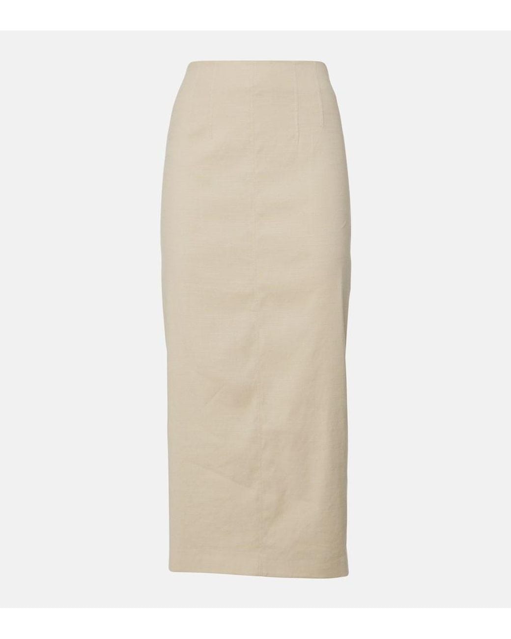Veronica Beard Natural Kimpton Linen-Blend Midi Skirt