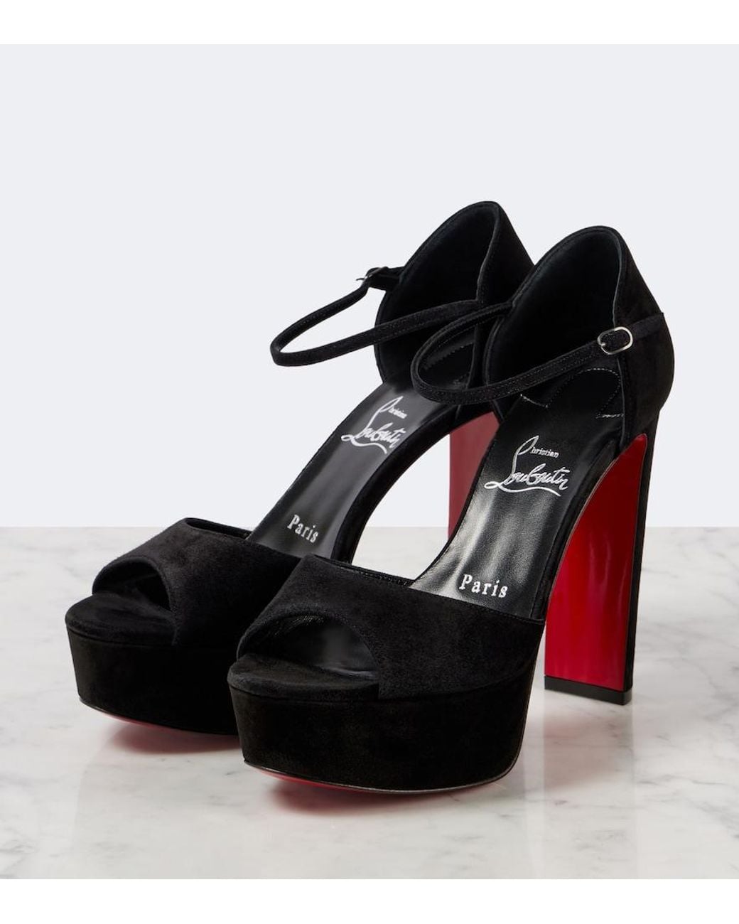 Christian Louboutin Black Sandaloo 130 Suede Platform Sandal