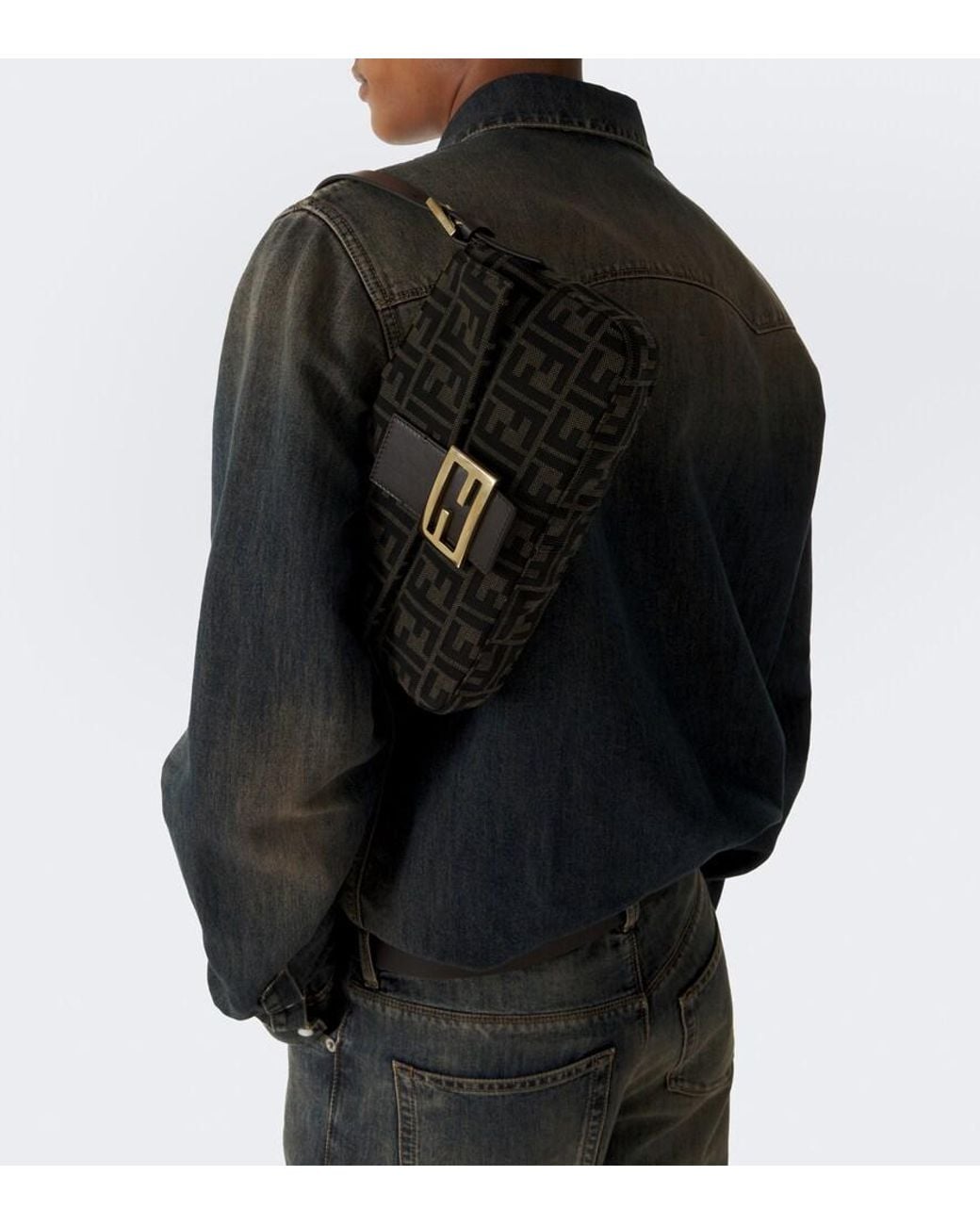 Fendi Black Baguette 26424 Jacquard Shoulder Bag for men