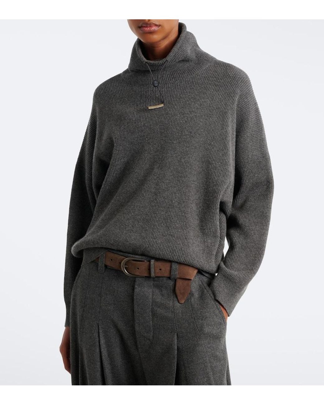 Brunello Cucinelli Gray Wool, Silk, And Cashmere Turtleneck Sweater