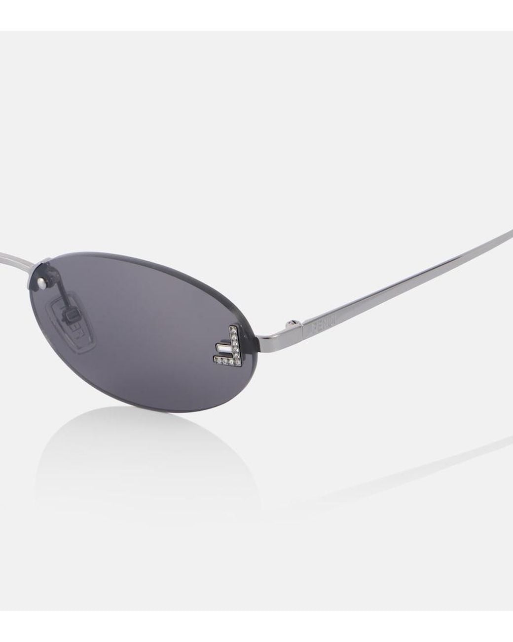 Fendi Gray First Crystal Oval Sunglasses