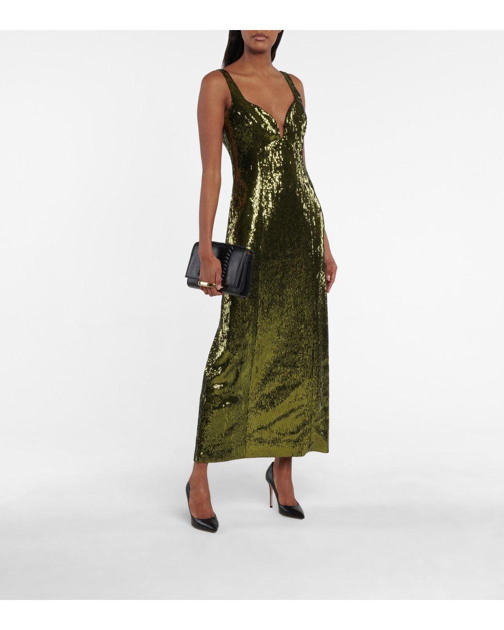 Galvan London Savannah Sequined Midi Dress in Green Lyst