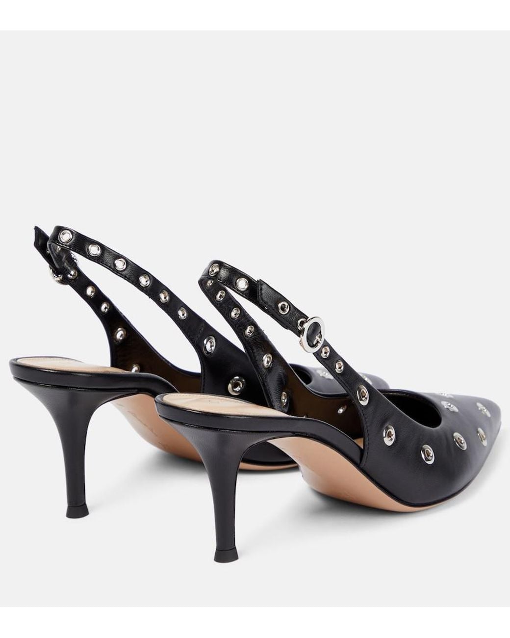 Gianvito Rossi Black Lydia Studded Leather Slingback Pumps