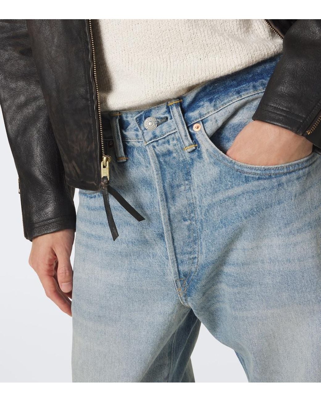 RRL Blue Faded Straight Jeans for men