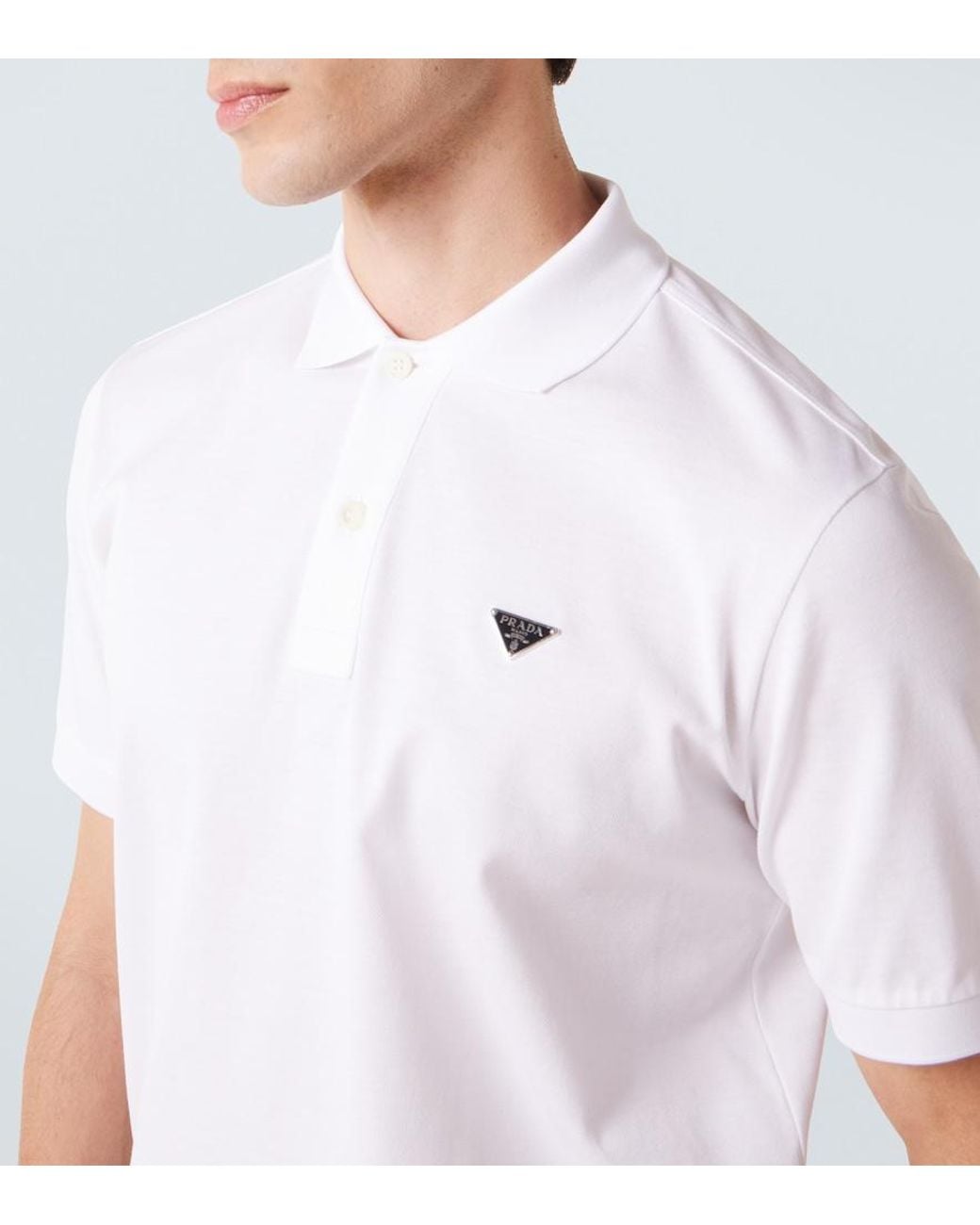 Prada White Logo Cotton Polo Shirt for men