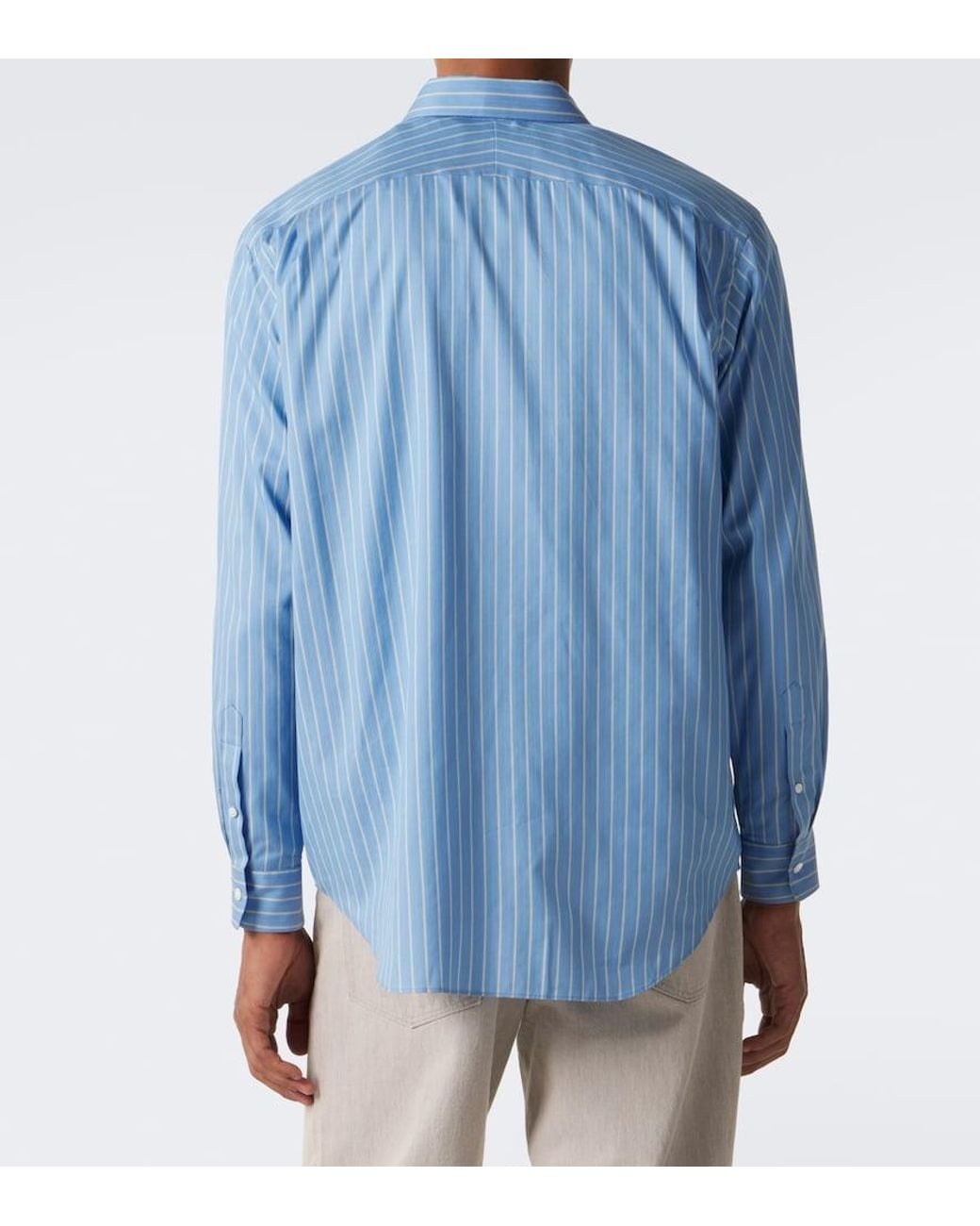 Auralee Blue Striped Cotton And Silk Shirt for men