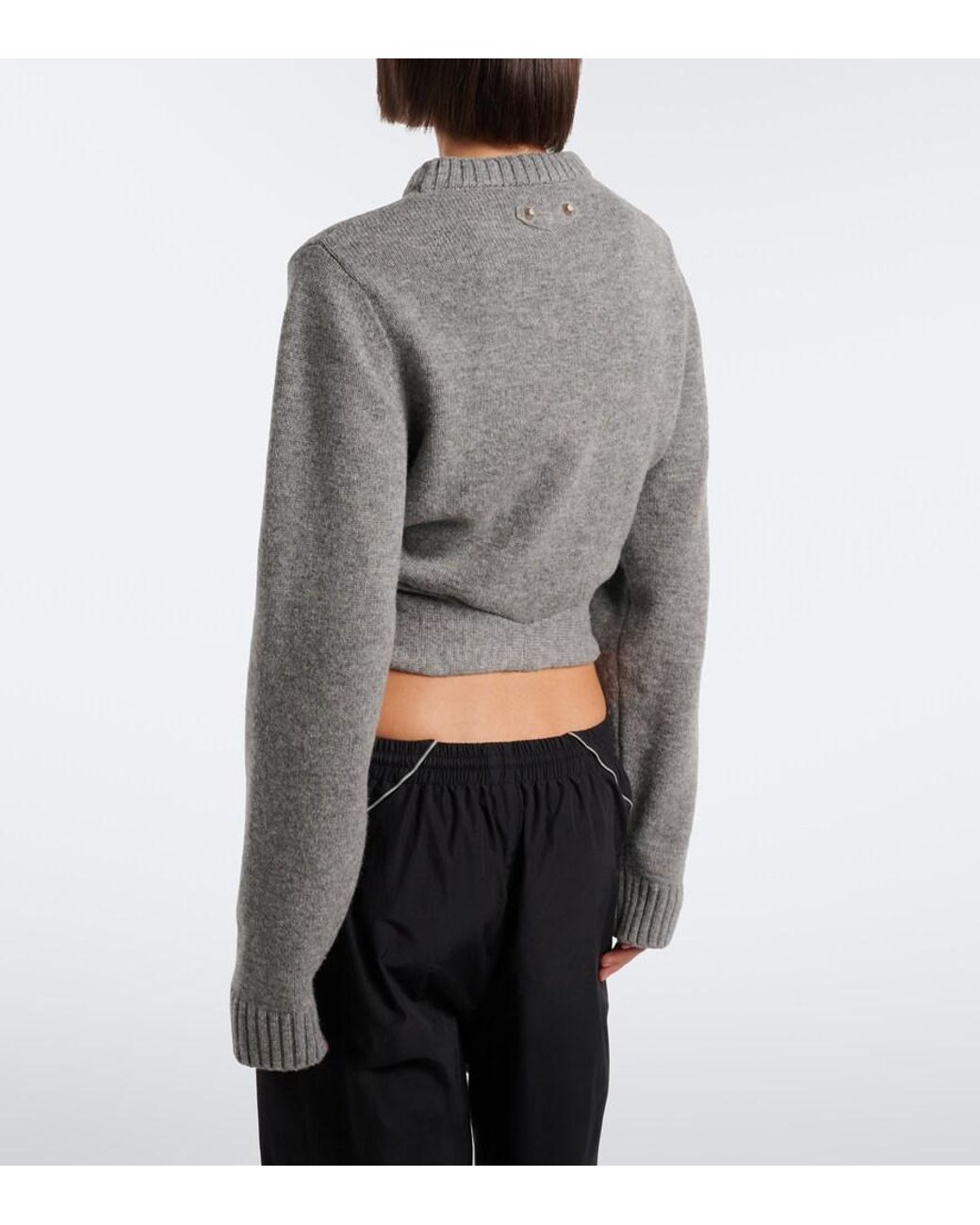 Balenciaga Gray Cropped Gathered Wool Sweater