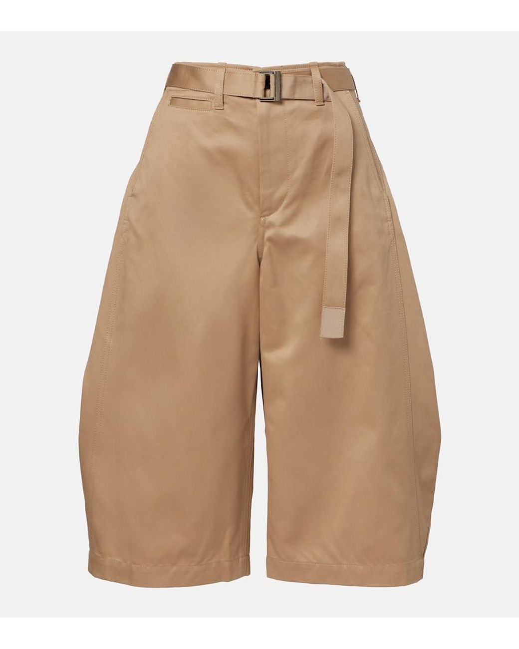 Sacai Natural Belted Cropped Cotton Barrel-Leg Pants