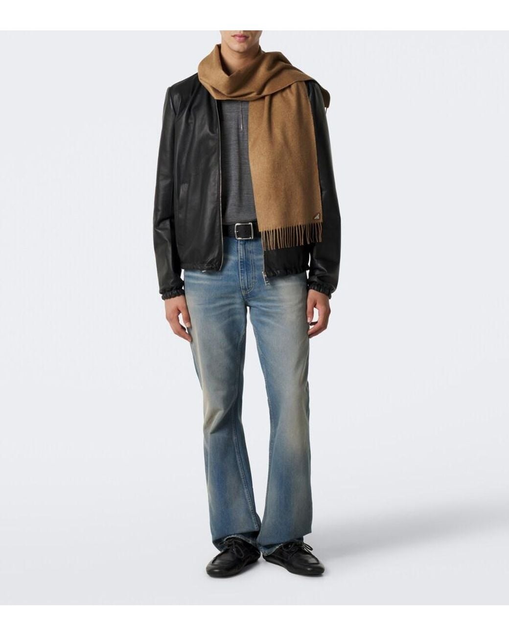 Prada Natural Fringed Silk And Cashmere Scarf for men