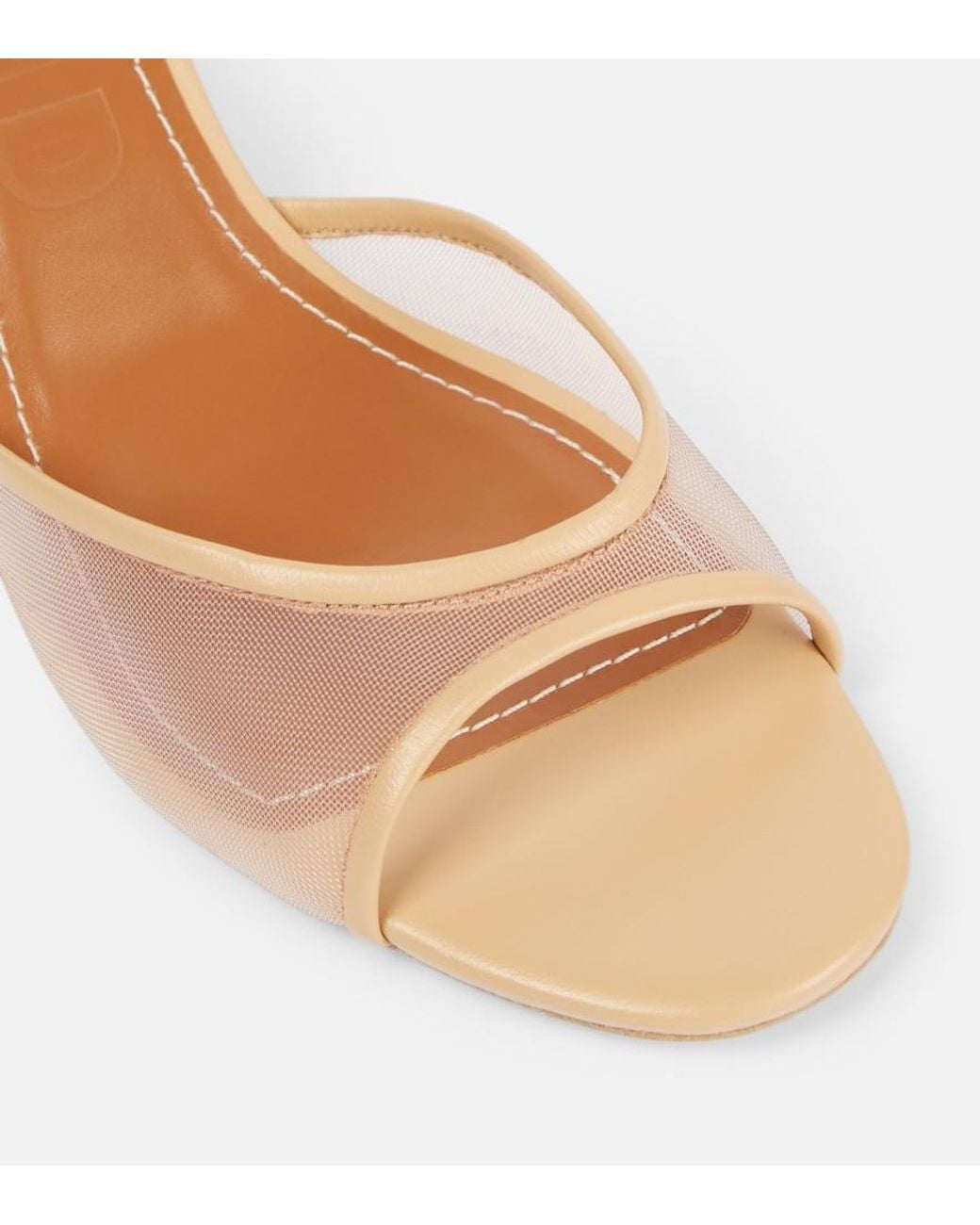 Staud Natural Brigitte 55 Leather-Trimmed Mesh Mules