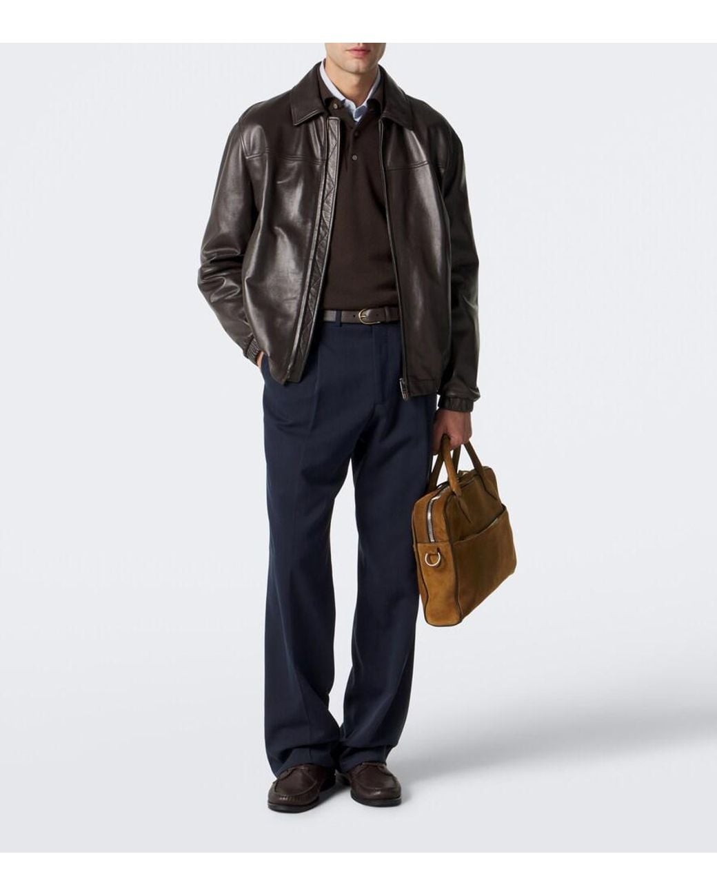 Metier Brown Closer Slim Suede Briefcase for men