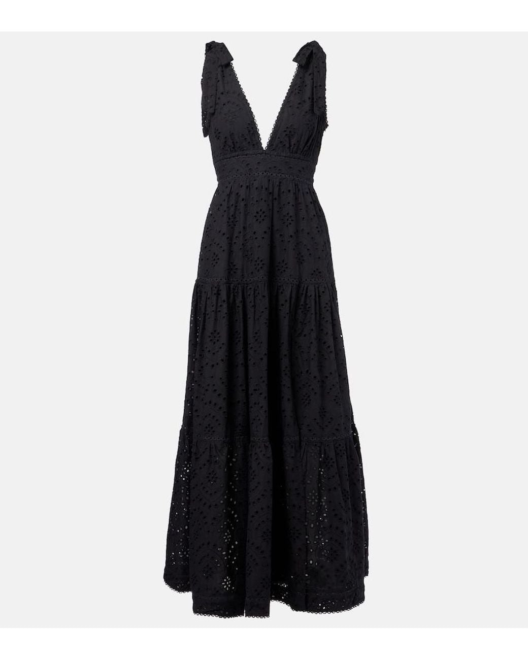 Poupette Black Perla Embroidered Cotton Maxi Dress