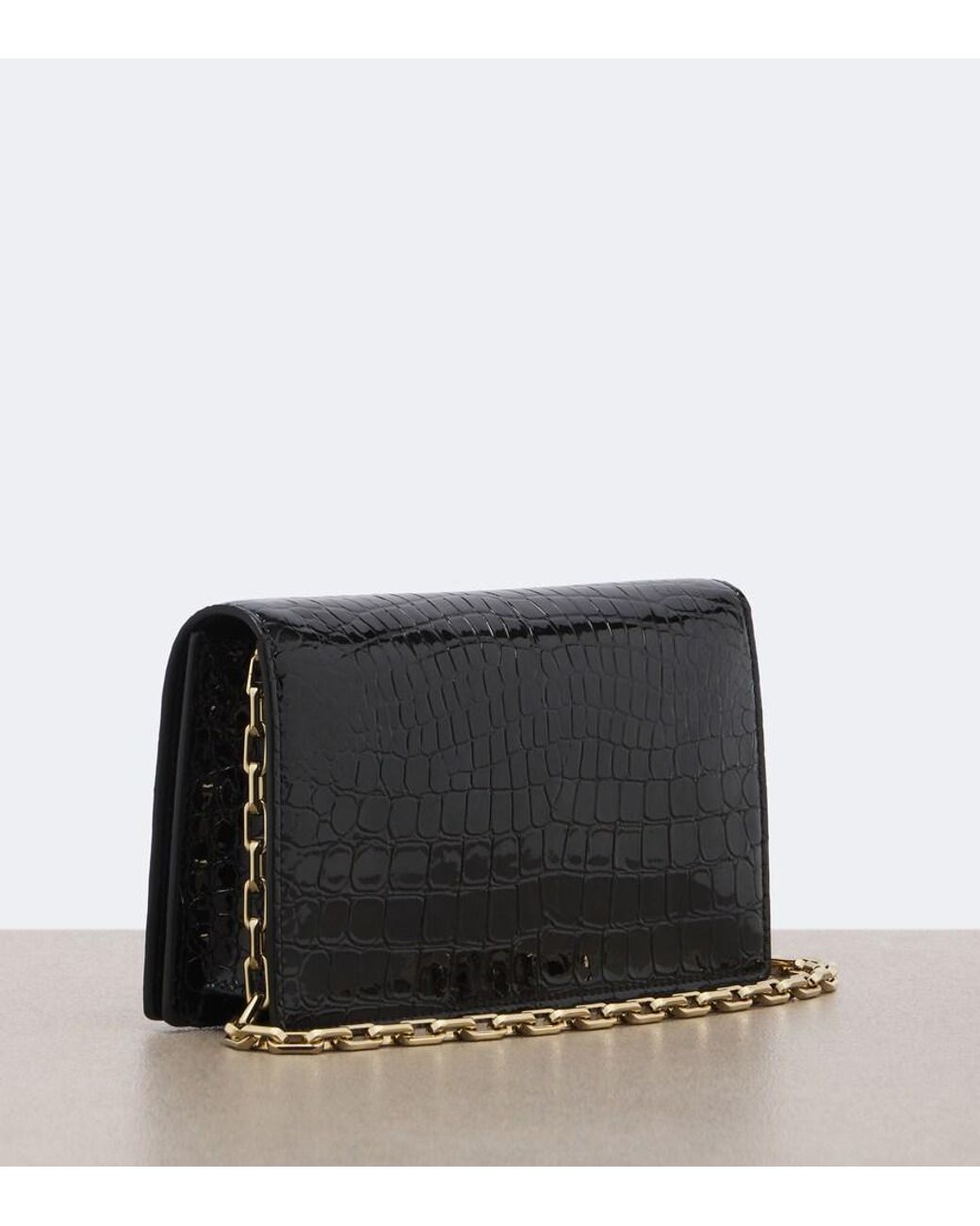 Christian Louboutin Black Bettina Croc-Effect Patent Leather Clutch