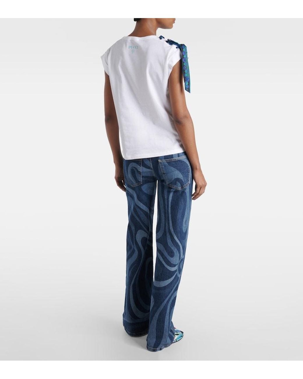 Emilio Pucci White Short Sleeve T-Shirt With Printed Drawstring