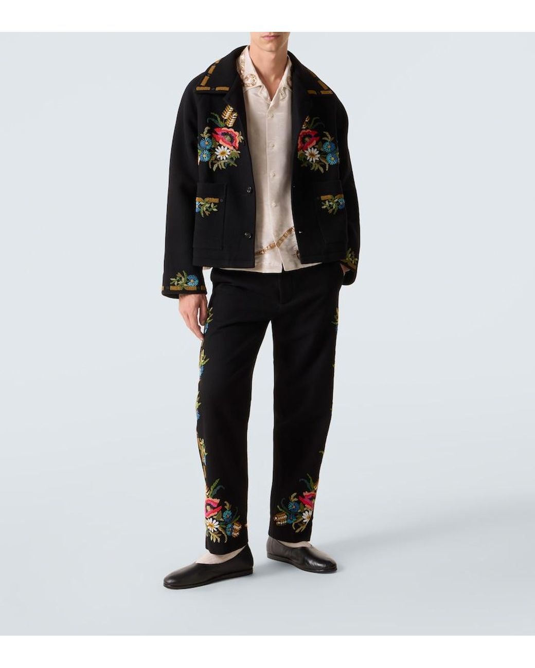 Bode Black Beaded Aquitaine Embellished Wool Jacket for men