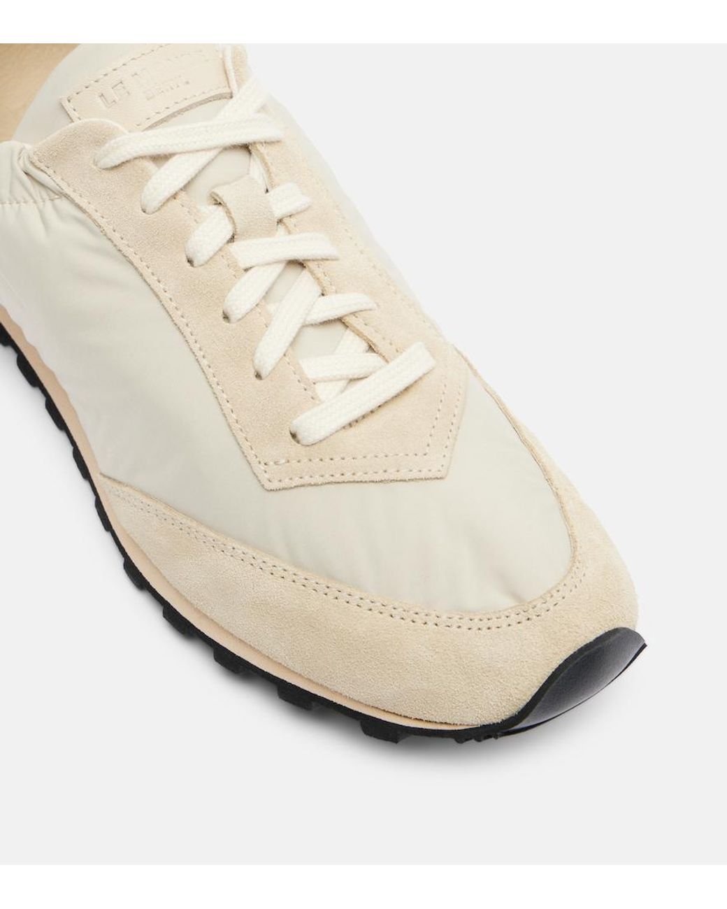 Le Monde Beryl White Slim Runner Suede-Trimmed Sneakers