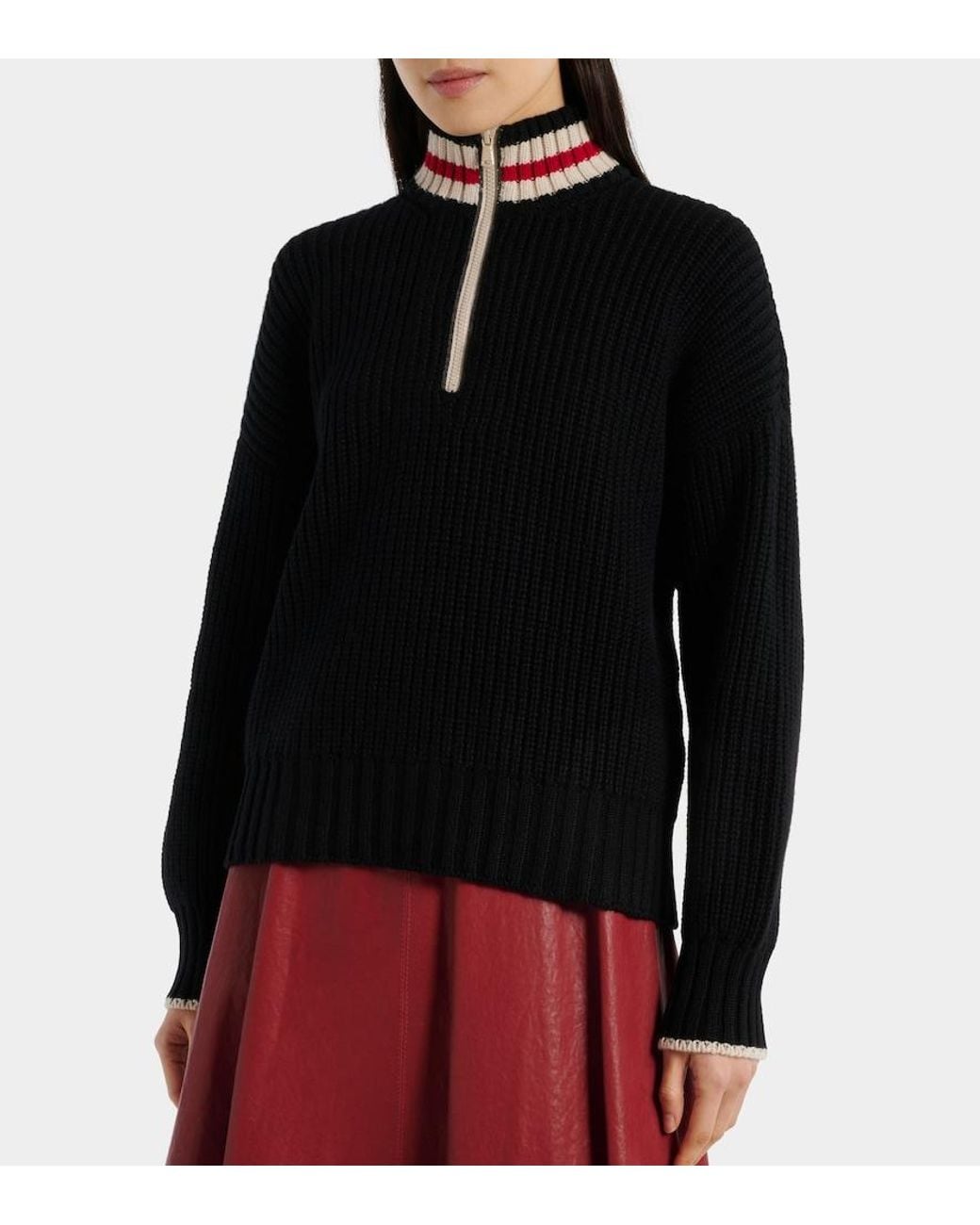 Brunello Cucinelli Black Wool Half-Zip Sweater