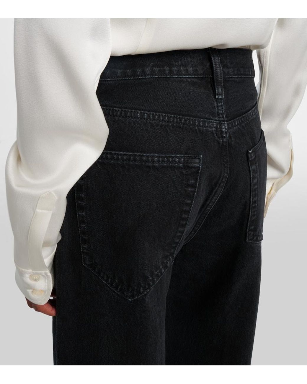 FRAME Blue Collegiate High-Rise Wide-Leg Jeans