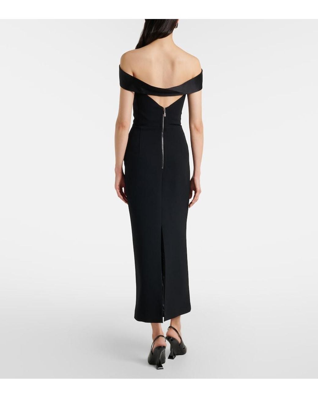 Maticevski Black Barrier Off-Shoulder Satin Midi Dress