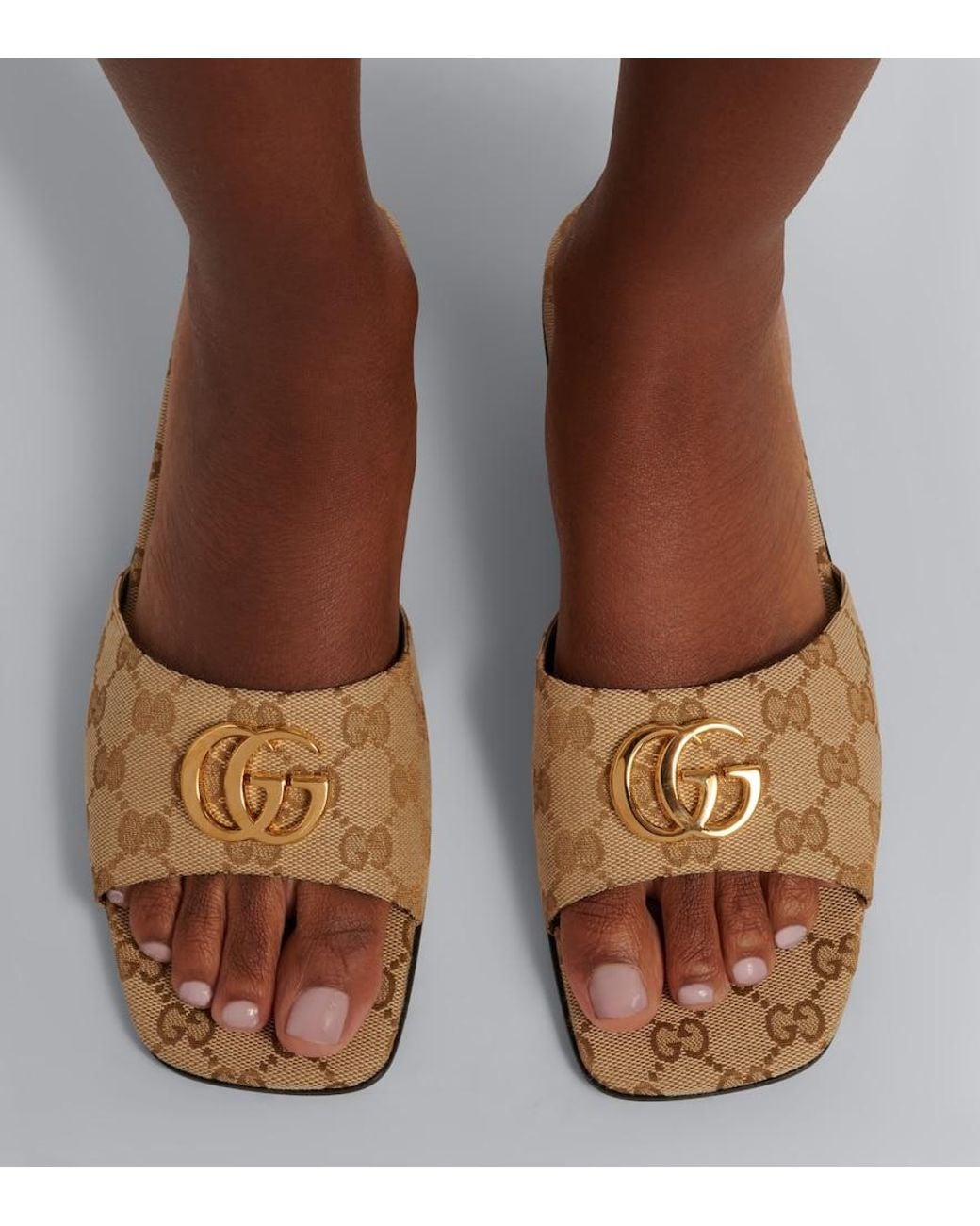 Gucci Brown Double G Gg Canvas Slides