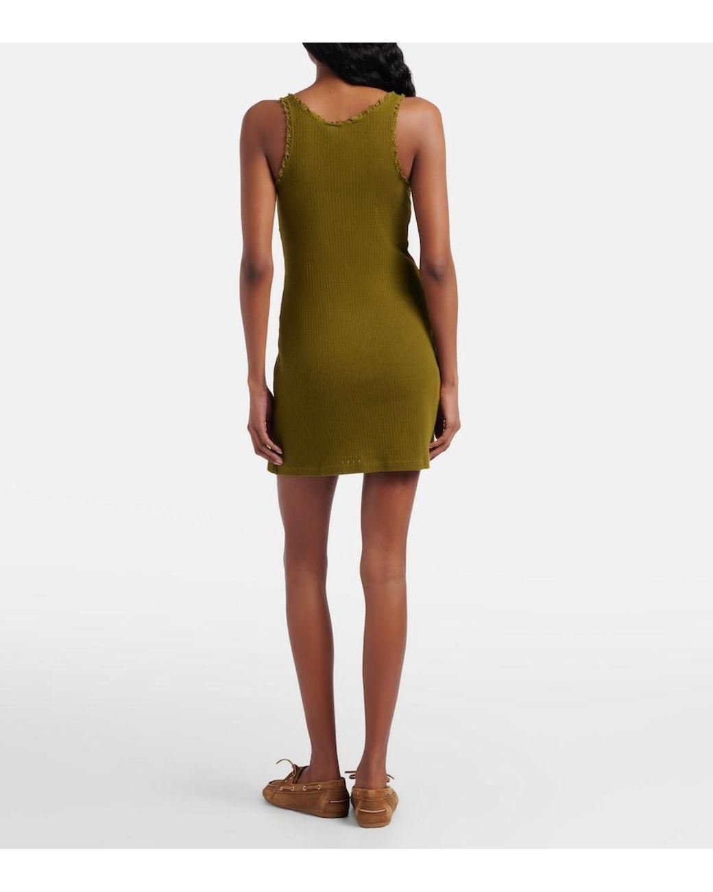 Miu Miu Green Lace-Trimmed Pointelle Cotton Minidress