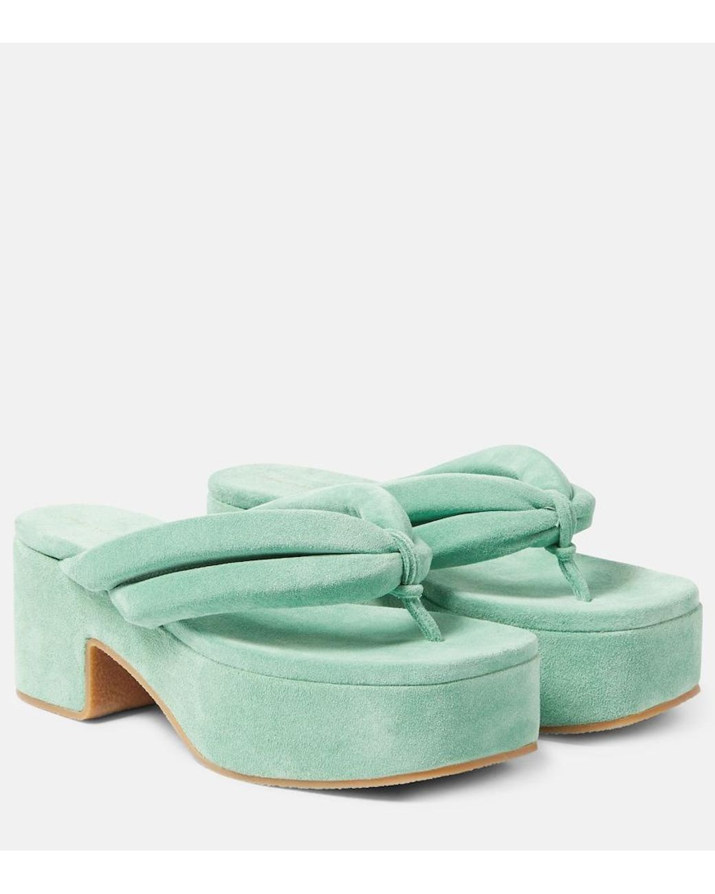 Dries Van Noten Green Suede Platform Thong Sandals