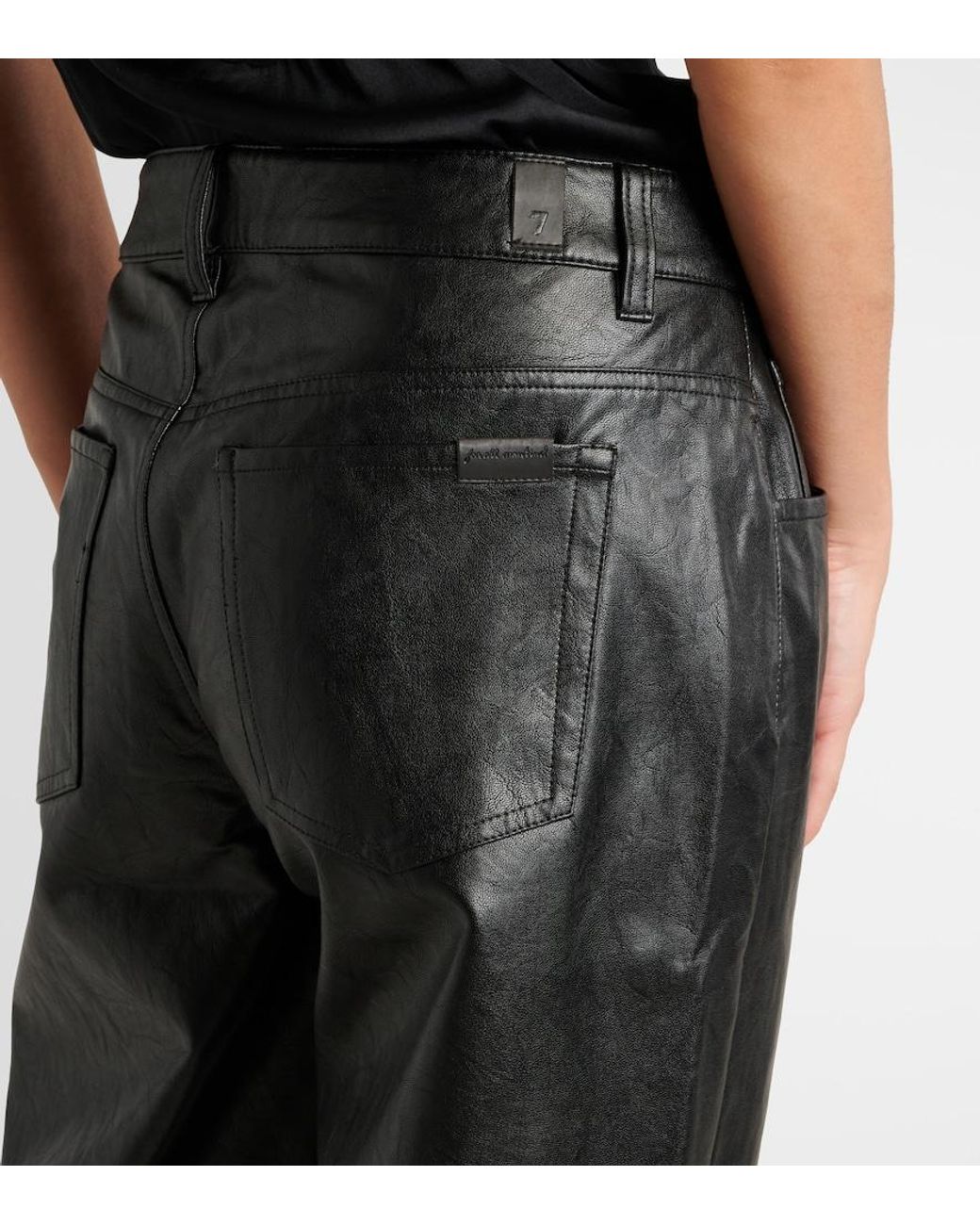 7 For All Mankind Black Tess High-Rise Faux Leather Straight Pants