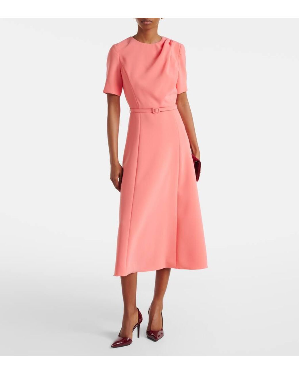 Carolina Herrera Pink Belted Crepe Midi Dress