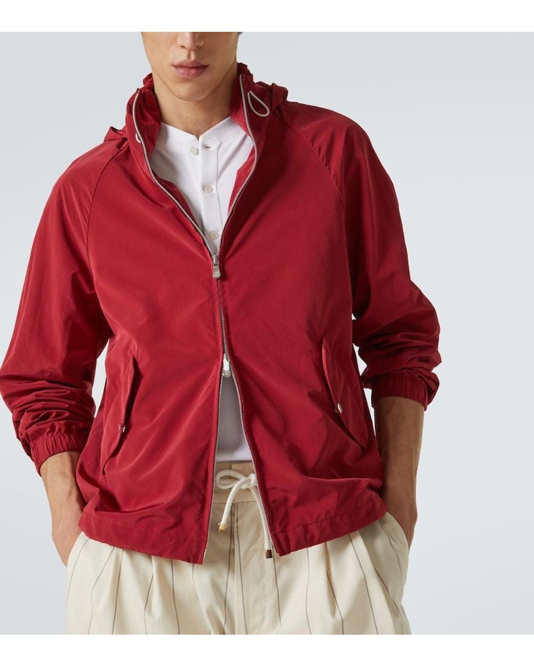 Brunello Cucinelli Red Hooded Raincoat for men
