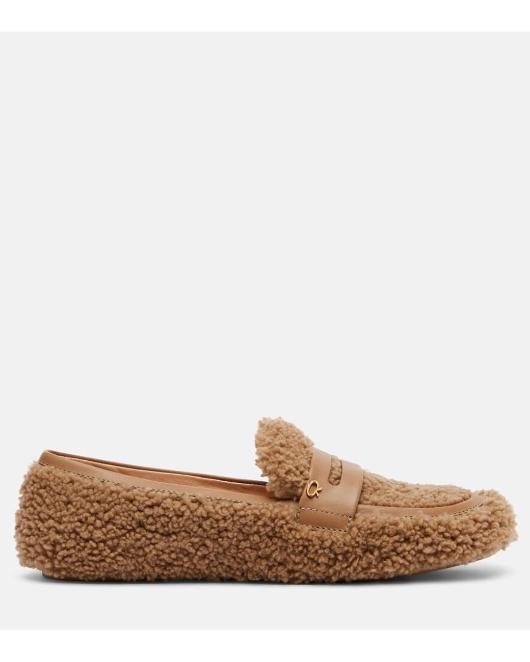 Gianvito Rossi Brown Leather-Trimmed Shearling Loafers