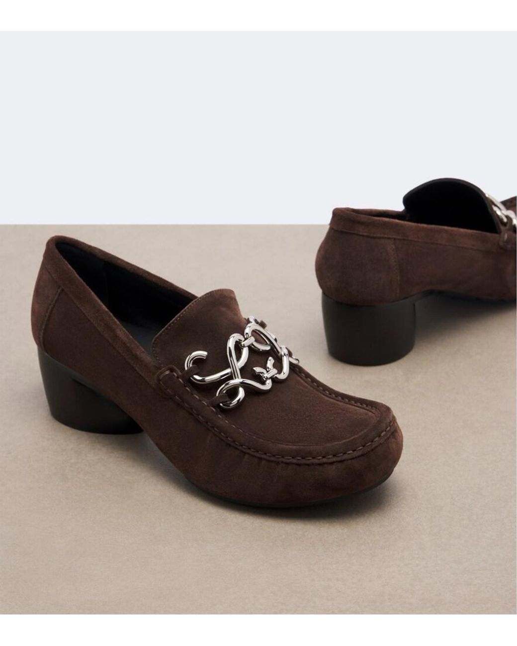 Loewe Brown Dive Double L Suede Loafer Pumps