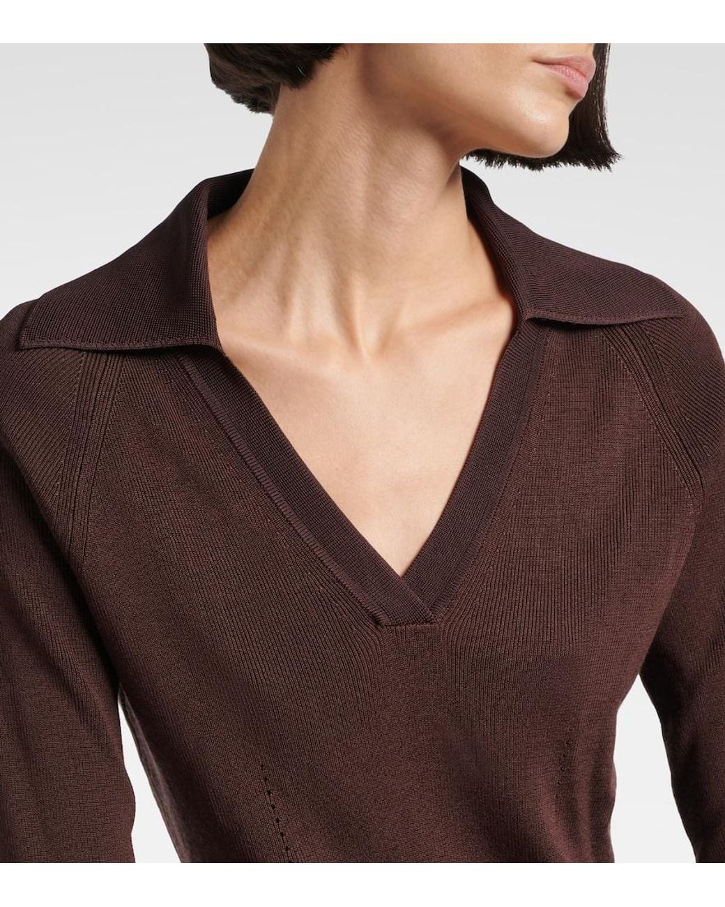 Joseph Brown Ribbed-Knit Polo Sweater