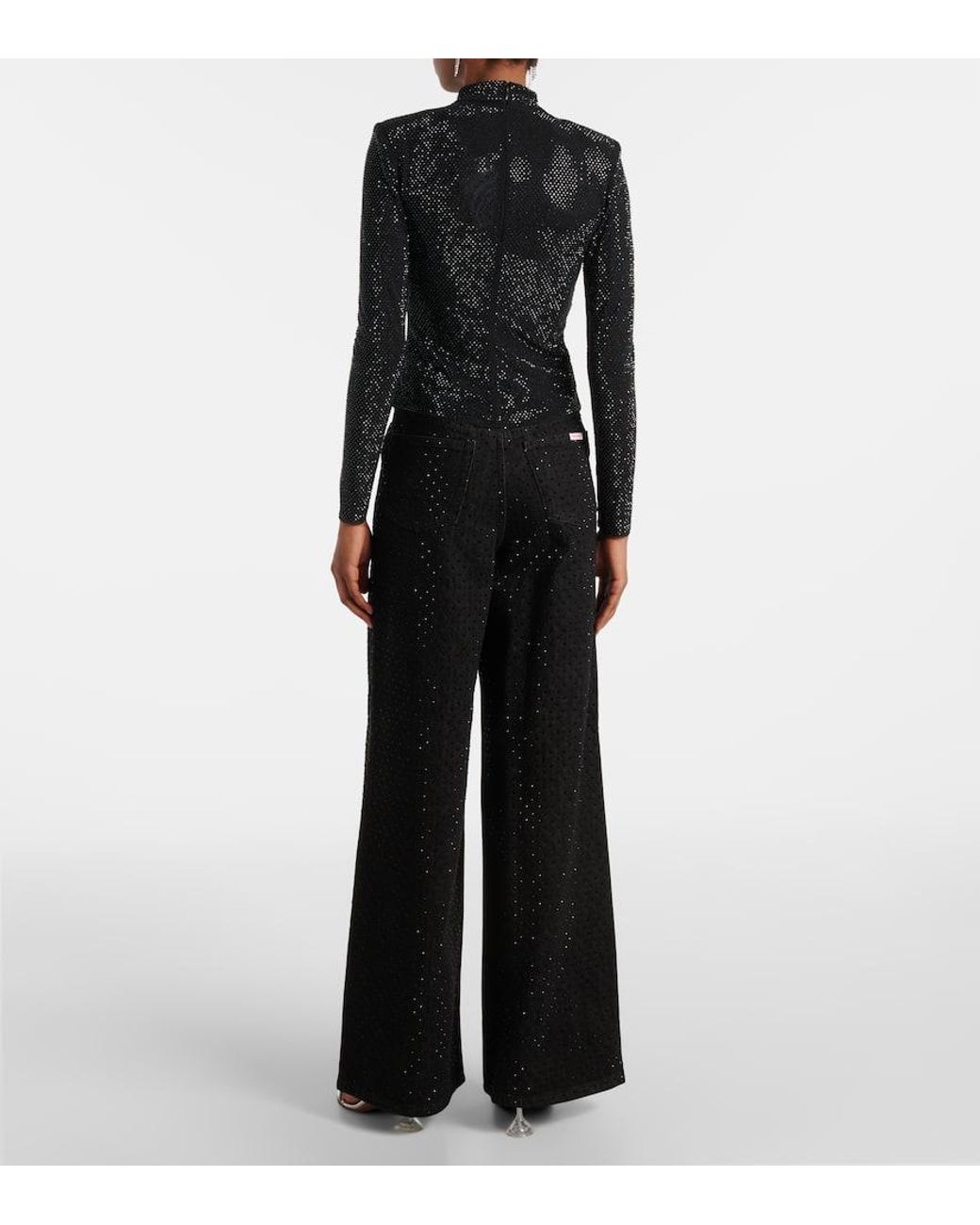 Self-Portrait Black Embellished Mesh Top