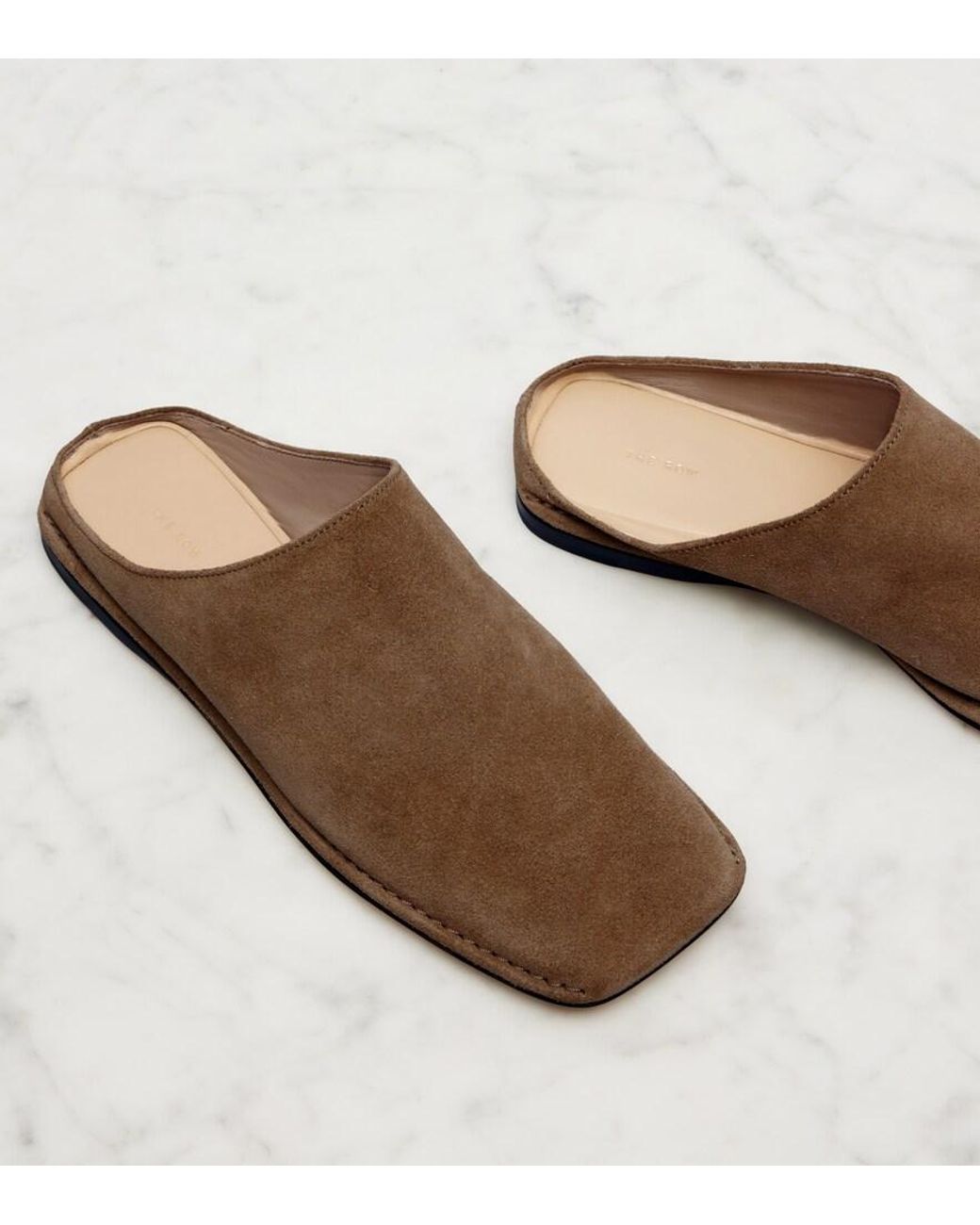 The Row Natural Piper Suede Slides