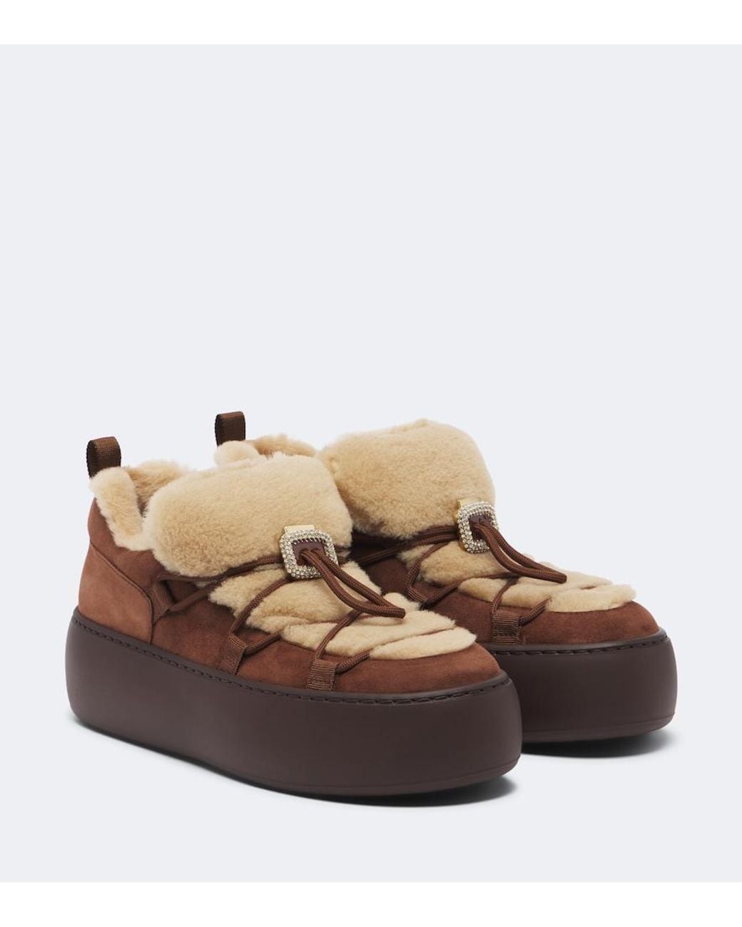 Roger Vivier Brown Viv' Up Shearling And Suede Sneakers