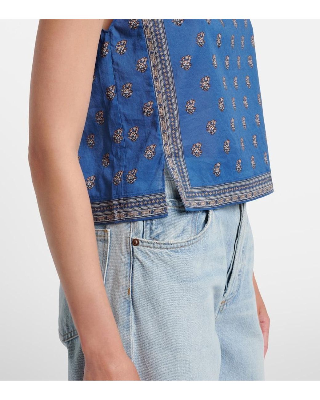Doen Blue Amalia Printed Cotton Top