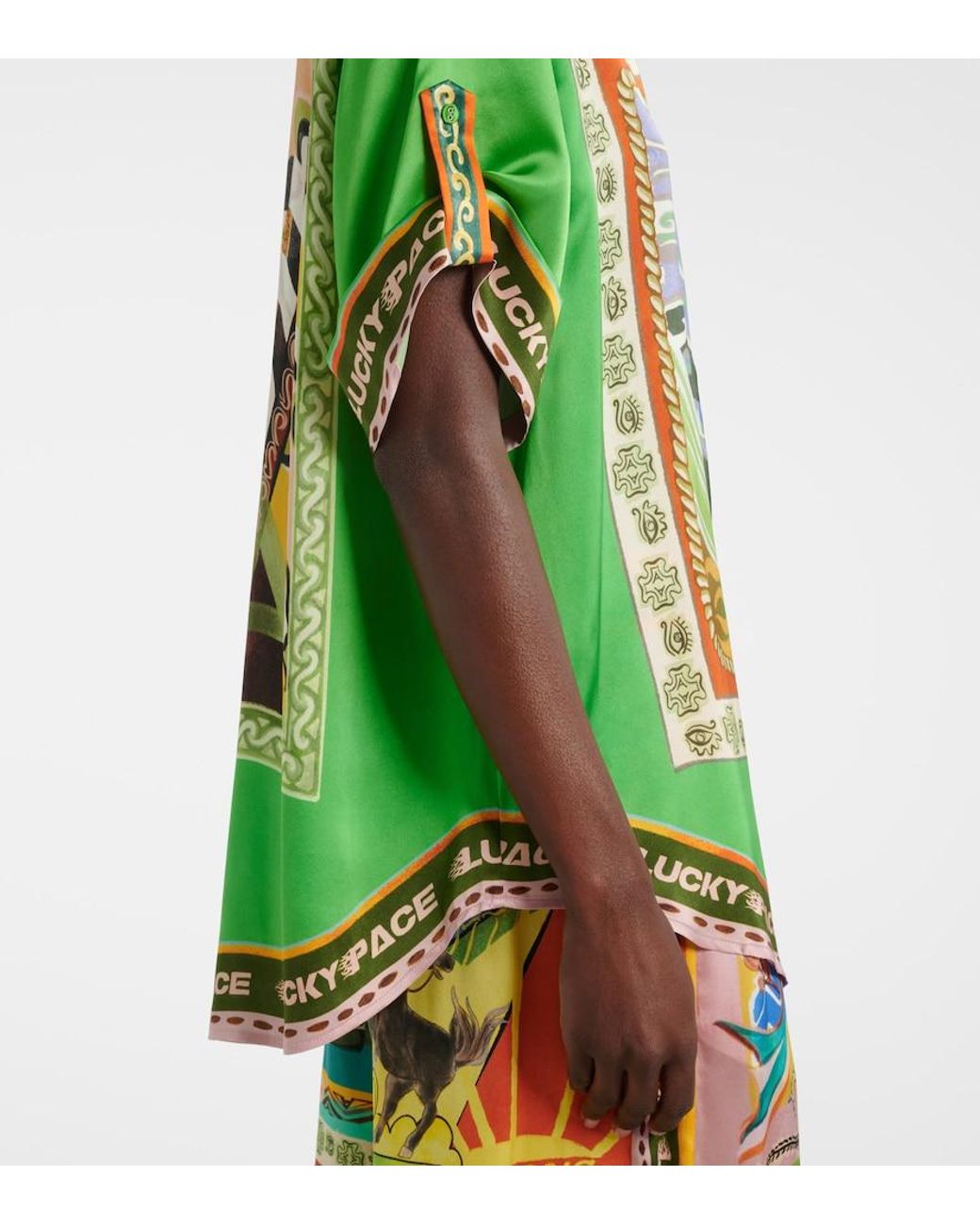 ALÉMAIS Green Lucky Pace Printed Silk Shirt