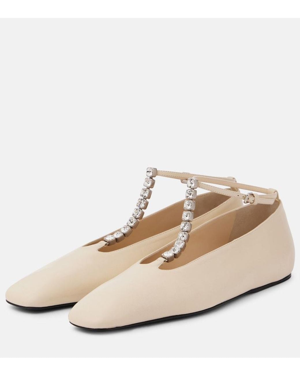 Jil Sander Natural Crystal-Embellished Leather Ballet Flats