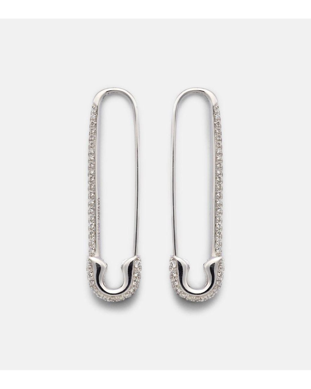 Anita Ko White Safety Pin Extra Large 18Kt Earrings With Diamonds