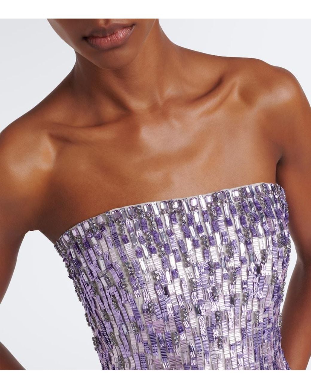 Jenny Packham Purple Lucille Sequined Strapless Gown