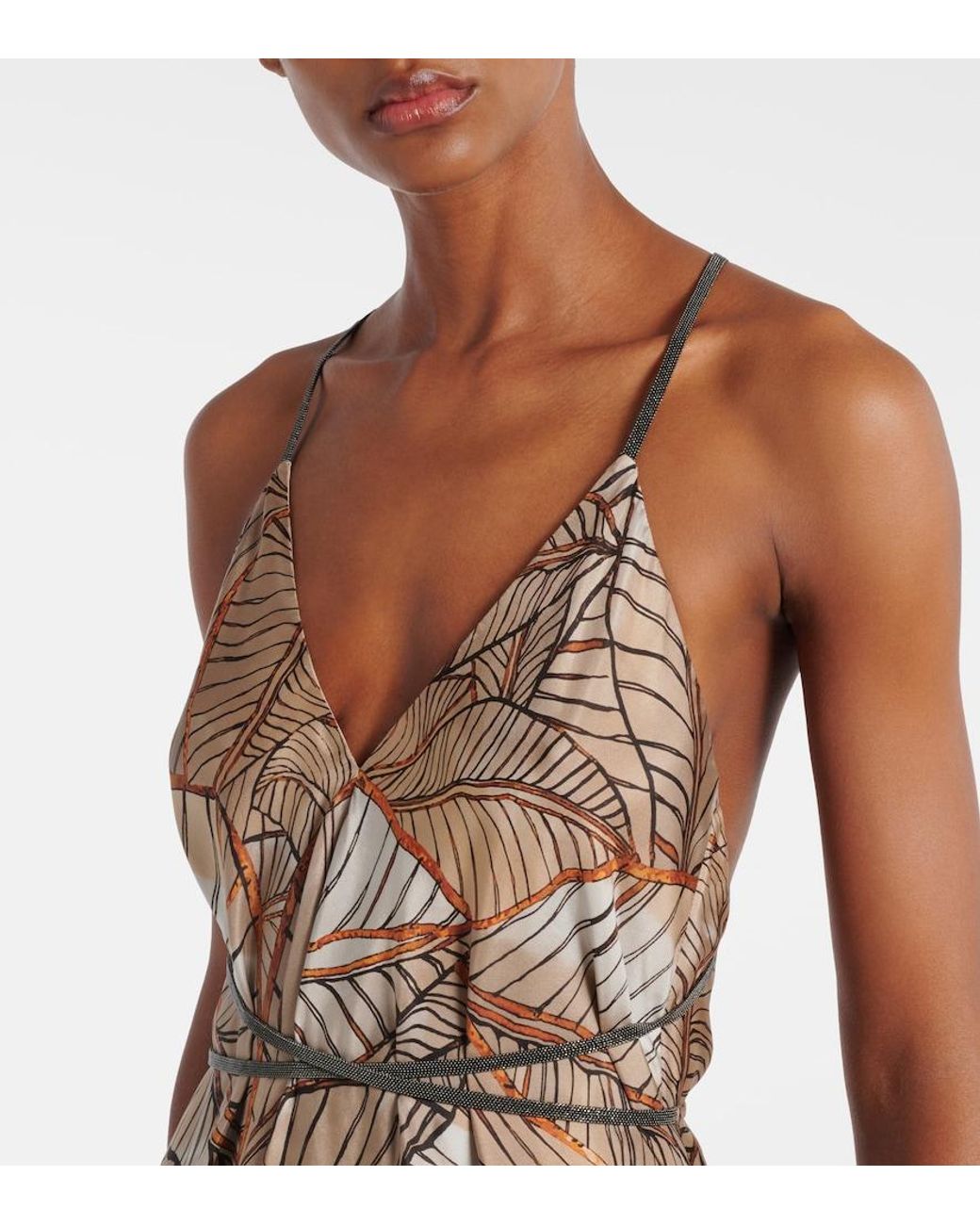 Brunello Cucinelli Natural Printed Silk Maxi Dress