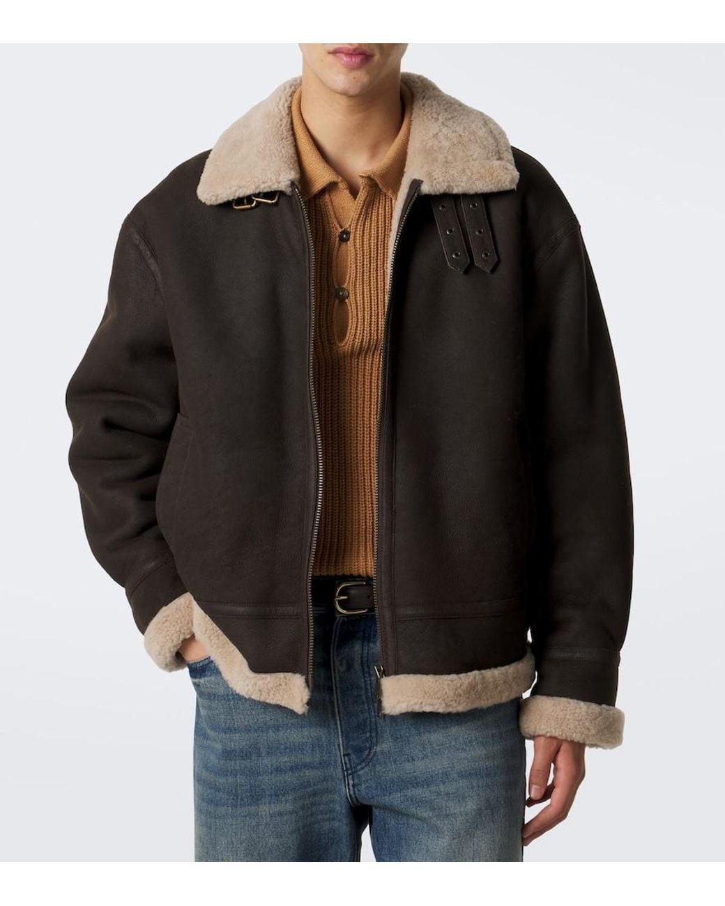 Arma Black Sano Shearling-Lined Leather Jacket for men