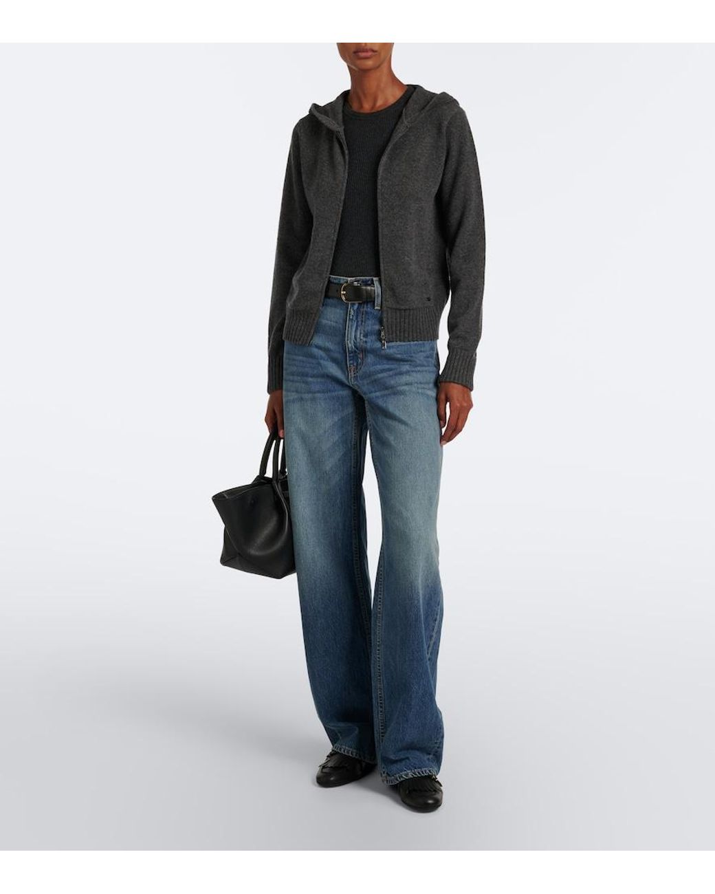 Max Mara Gray Cashmere Zip-Up Hoodie