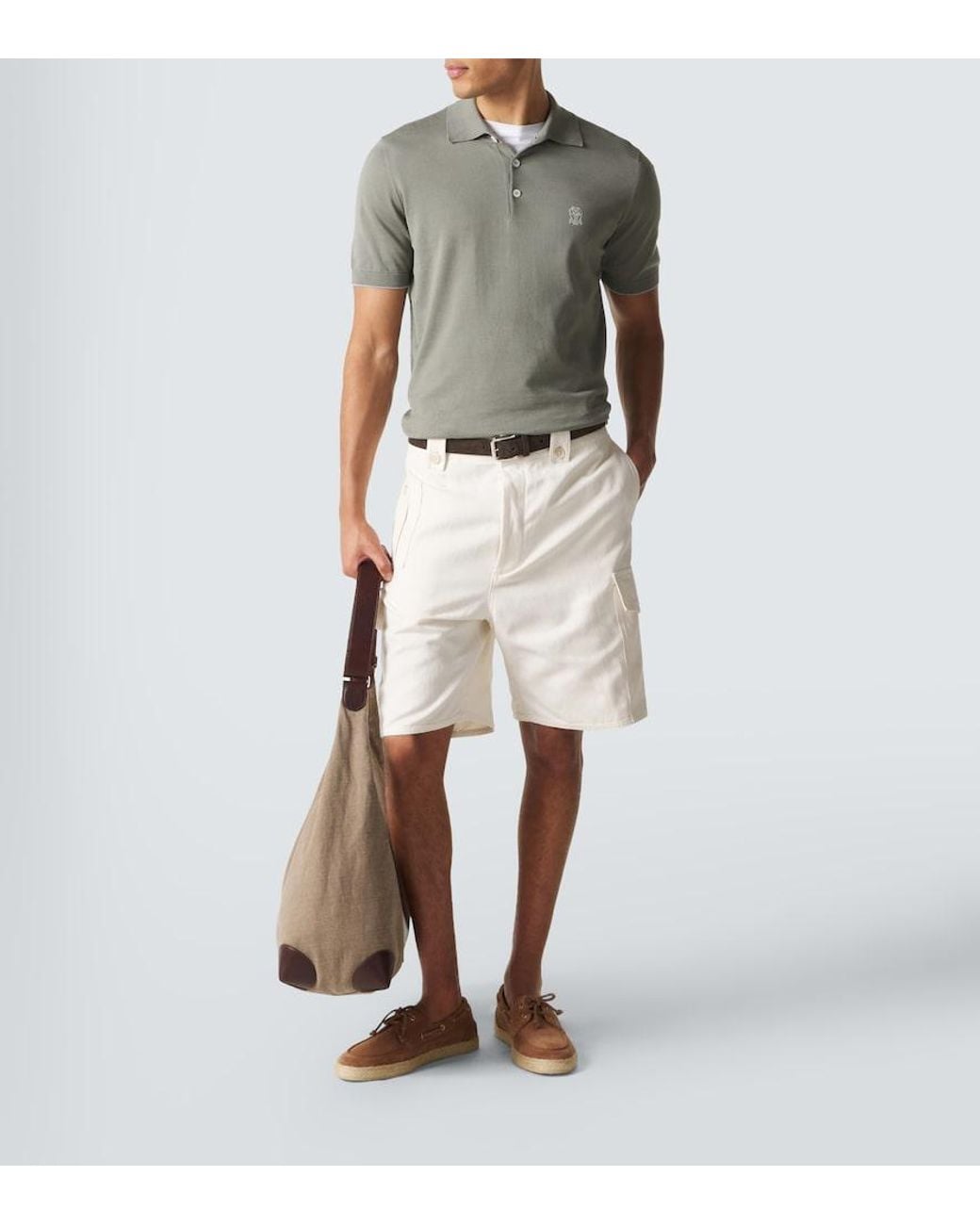 Brunello Cucinelli Green Logo Cotton Pique Polo Shirt for men