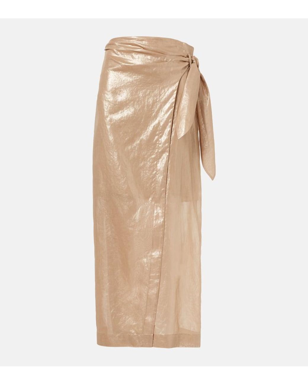 Brunello Cucinelli Coated Cotton Wrap Skirt in Natural