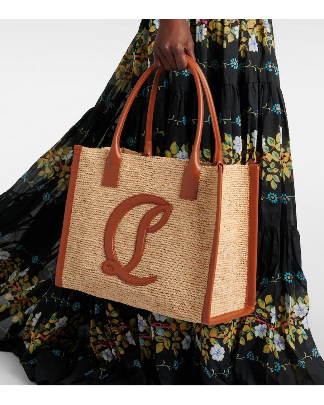 Christian Louboutin Brown By My Side E/W Large Raffia Tote Bag