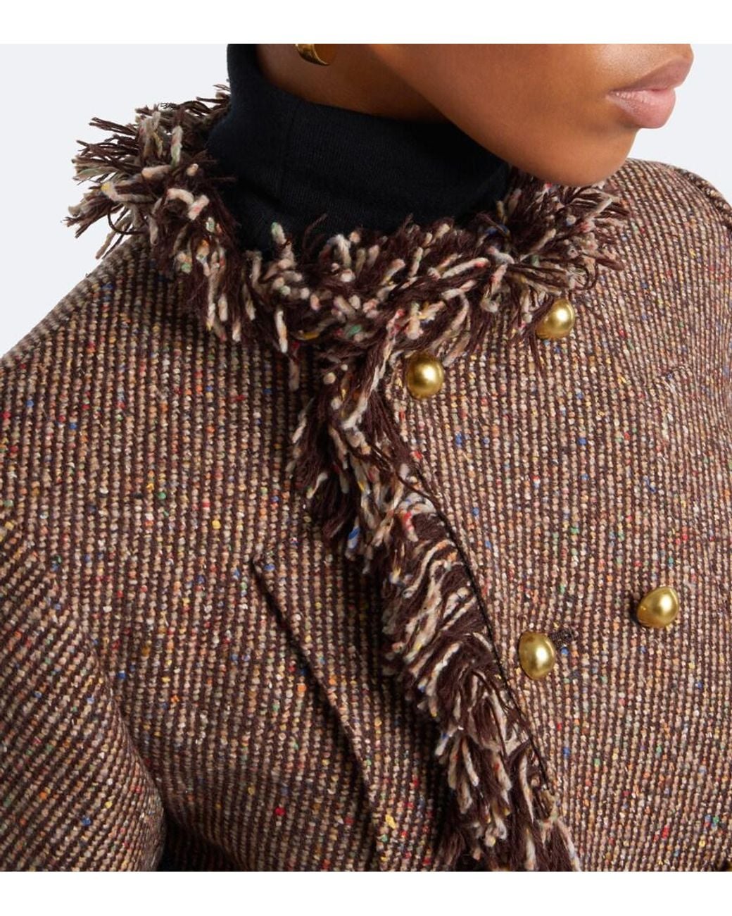 Sacai Brown Fringed Tweed And Denim Jacket