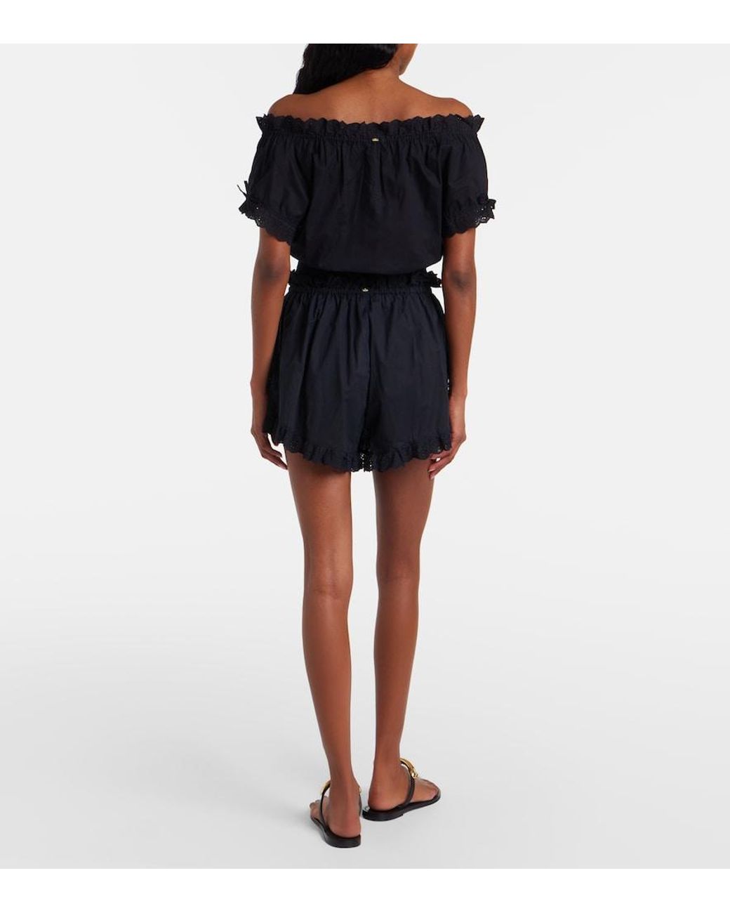 Poupette Blue Cory Broderie Anglaise Cotton Poplin Shorts
